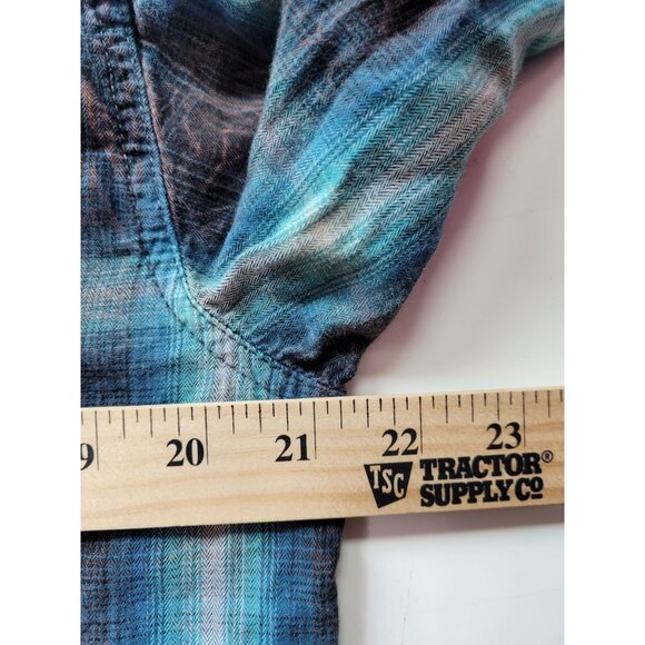 Petrol Industries Mens L Plaid Western Shirt Pearl Snap Blue Brown 100% Cotton - Picture 4 of 12